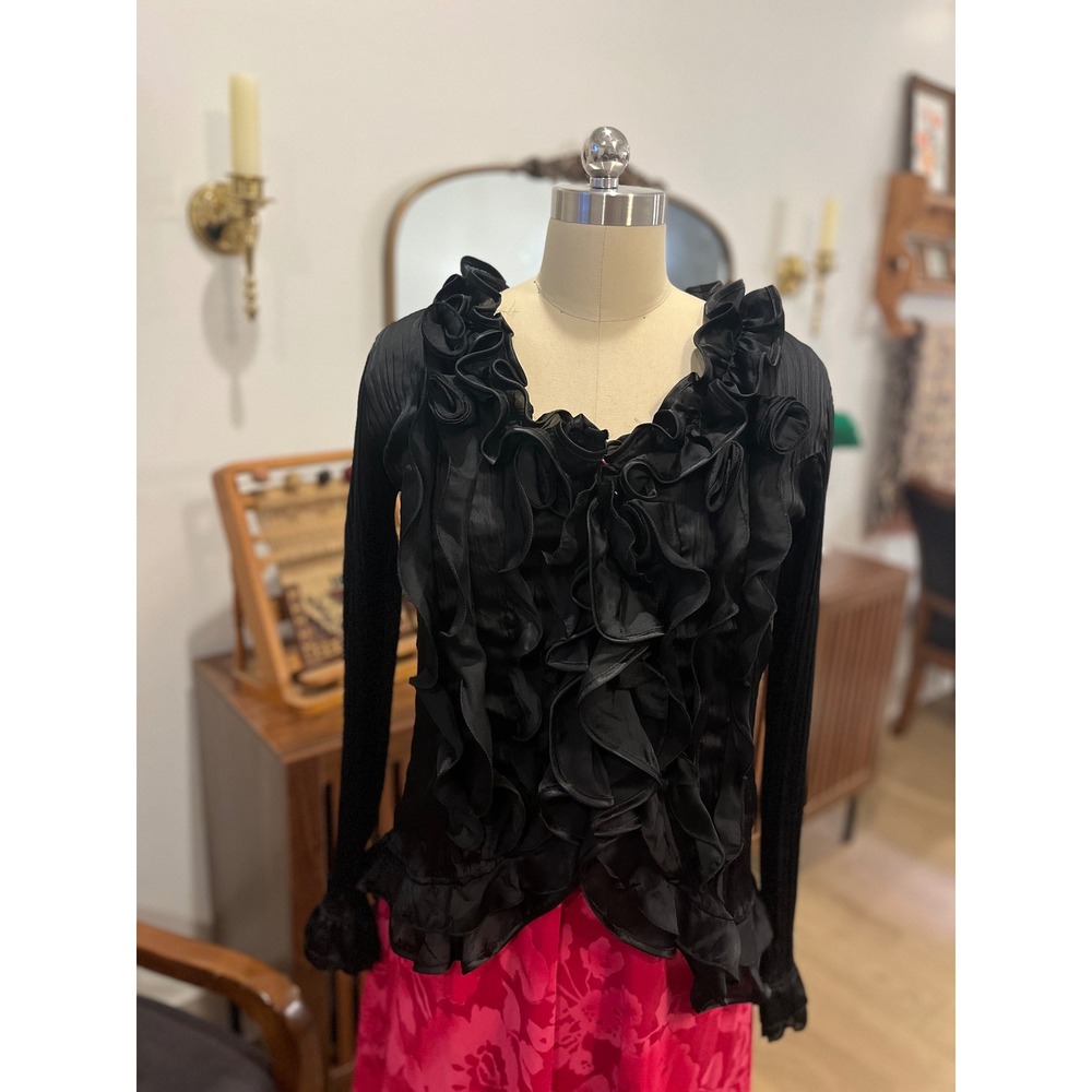 Goth Vampire Grunge Ruffle Blouse Romantic Top Sz L Dark Feminine Coquette